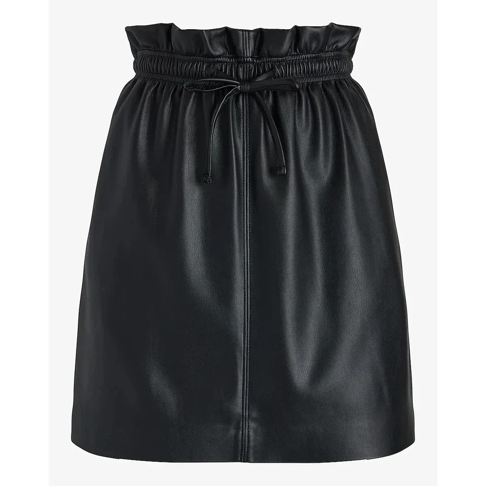 Express Paperbag Waist Mini Skirt Medium Black NWT High Rise Tie Belt‎